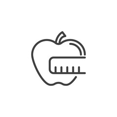 Apple and measuring tape line icon. linear style sign for mobile concept and web design. Apple measure outline vector icon. Diet symbol, logo illustration. Vector graphics