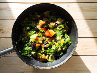 Chinese salad with eggplant. A bright, beautiful dish. Hot salad