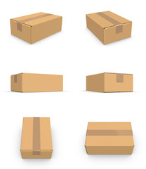 Set of Kraft Cardboard Boxes Mockup on white background. 3d rendering
