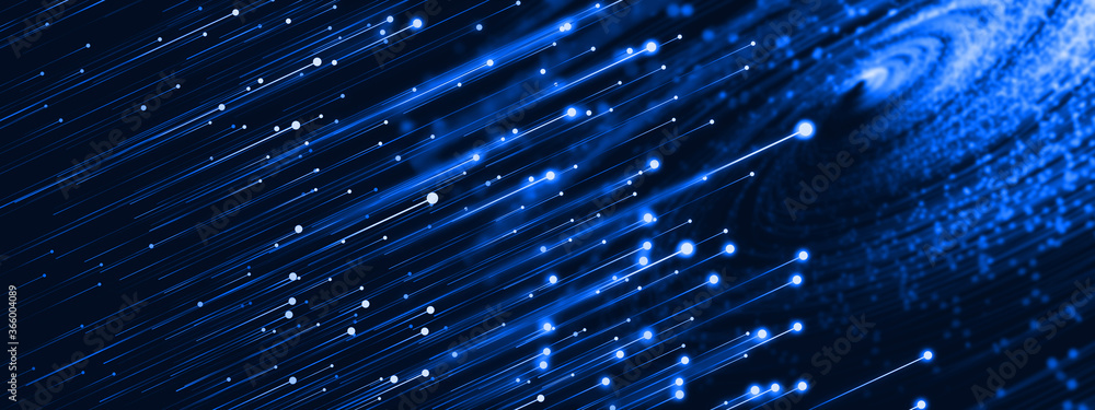 Poster glowing points and lines make up a background with a sense of speed and technology.