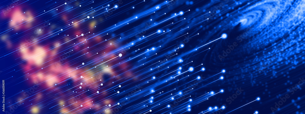 Poster glowing points and lines make up a background with a sense of speed and technology.