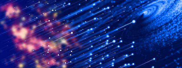 Glowing points and lines make up a background with a sense of speed and technology. © hqrloveq