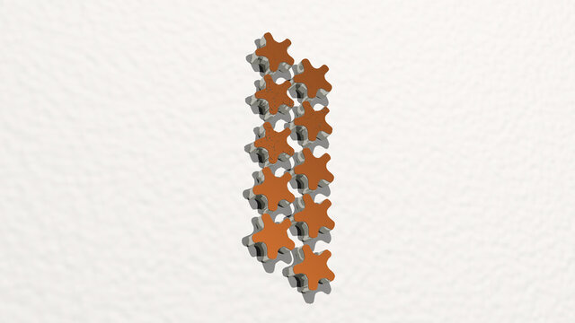 stars on the wall. 3D illustration of metallic sculpture over a white background with mild texture. abstract and blue