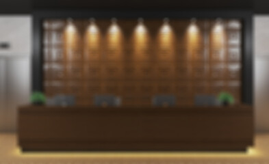 Unfocused, Blur phototography. Reception at the hospital. Appointment to the doctor. Lift. modern design. 3D rendering.