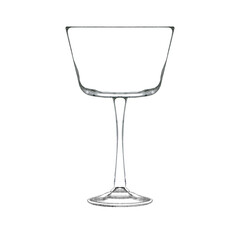 Coupe glass for champagne isolated on white. Hand drawn illustration. Pencil sketch of empty glassware for alcohol drink. Design element for bar and restaurant menu, recipes, flyers.