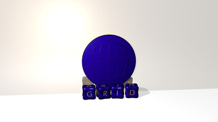 3D graphical image of grid vertically along with text built by metallic cubic letters from the top perspective, excellent for the concept presentation and slideshows. background and illustration