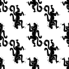 Seamless vector brush monkey pattern.