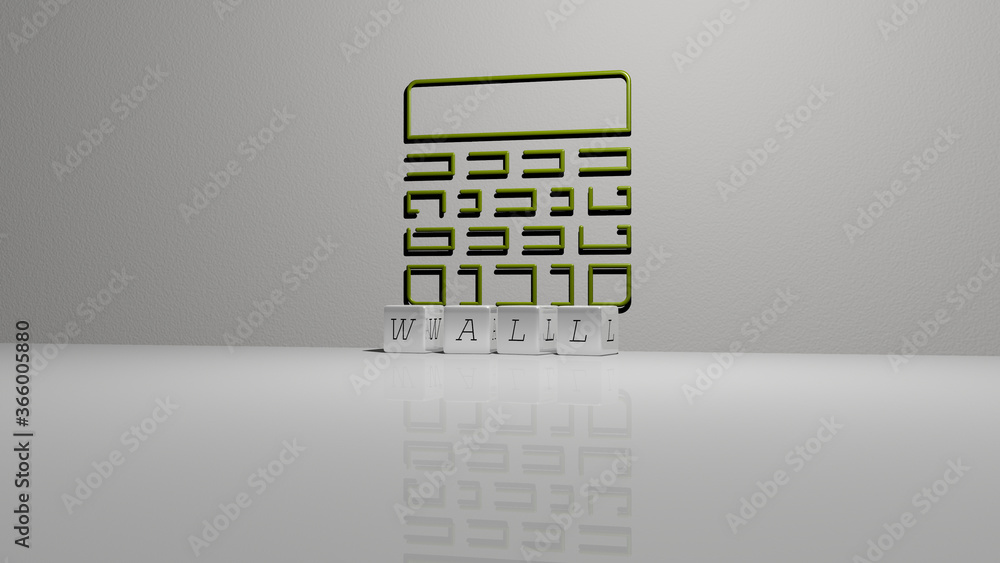 Poster 3d illustration of wall graphics and text made by metallic dice letters for the related meanings of 