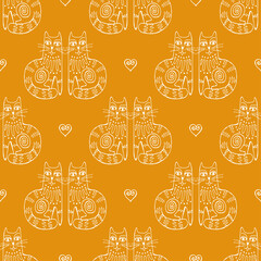 Seamless hand drawn pattern with cats.