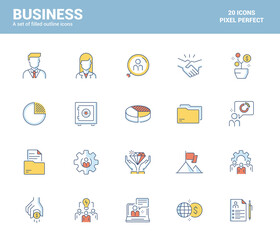 Flat line filled icons design-Business