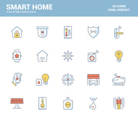Flat line filled icons design-Smart Home