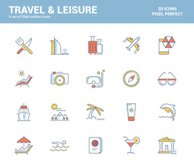 Flat line filled icons design-Travel and Leisure