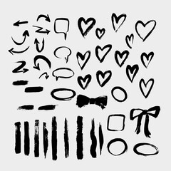 Brush painted vector set of hearts.