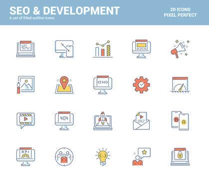 Flat line filled icons design-Seo and Development
