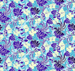 Fototapeta premium Elegant stylish spring floral seamless pattern with dots and lineart.