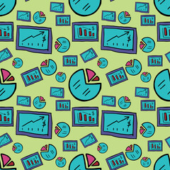 Seamless vector illustration of business and knowledge doodle in pastel color on sweet pastel background for making many kinds of online or printed media and marketing materials 