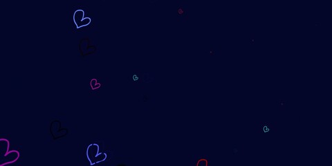 Light Multicolor vector template with doodle hearts.