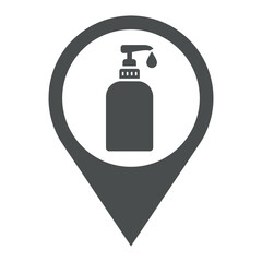 Concepto higiene y limpieza. Icono plano dosificador de jabón en puntero color gris