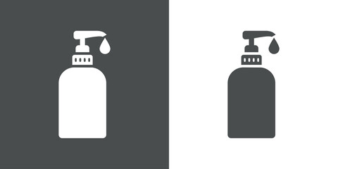 Concepto higiene y limpieza. Icono plano dosificador de jabón en fondo gris y fondo blanco	