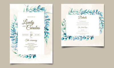 Elegant watercolor leaves invitation card set
