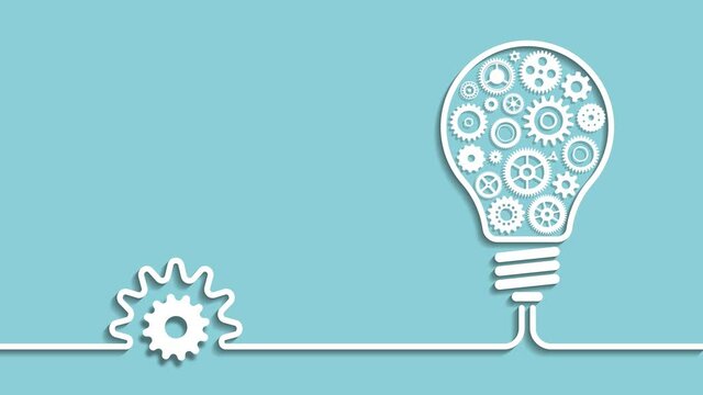Flat design gears and cogs working together in light bulb. Abstract idea for business and technology concept