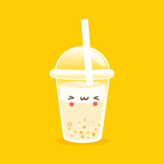 Vector Bubble Tea, tapioca milk tea. Pearl milk tea, Bubble Tea is Taiwanese famous and popular drink.Boba and small boba. Kawaii Character Boba.Cute Cartoon Sticker.Sweet sugar and not fit for diet. 
