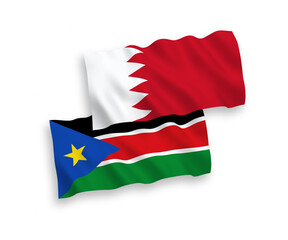 Flags of Republic of South Sudan and Bahrain on a white background