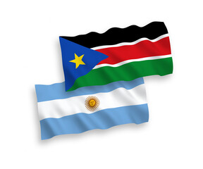 Fototapeta premium Flags of Republic of South Sudan and Argentina on a white background