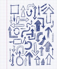 Hand drawn doodle arrows set