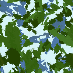 Forest camouflage of various shades of green and blue colors