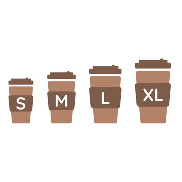 Coffee Cup Sizes Set S M L XL. Different Size - Small, Medium, Large And Extra Large