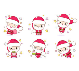 Set of Santa Claus in kawaii style