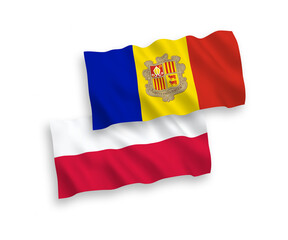 Flags of Andorra and Poland on a white background