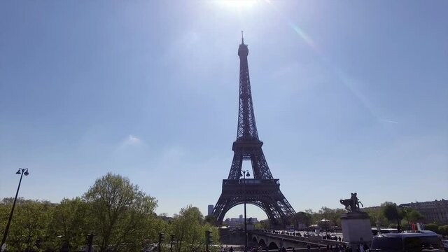 Driving past The Eiffel Tower in Paris, France from a sightseeing bus. Stock Video Clip Footage