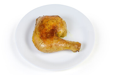 Fried chicken leg quarter pre-pickled in herbs on dish