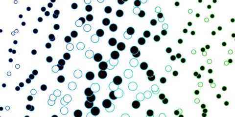 Dark Blue, Green vector backdrop with circles. Glitter abstract illustration with colorful drops. Pattern for wallpapers, curtains.