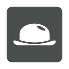Concepto moda de caballero vintage. Icono plano sombrero bombín en cuadrado color gris