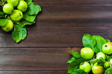 green apples on wooden table