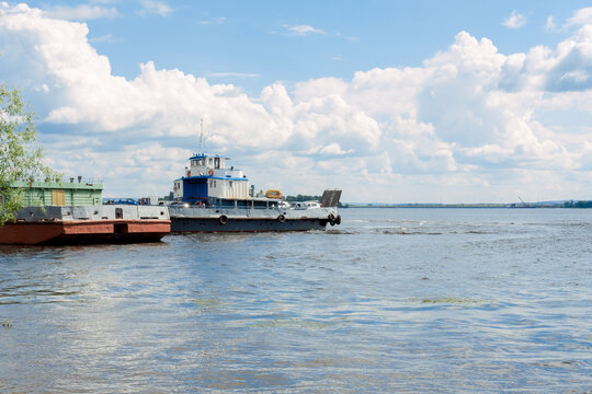 cargo ship at sea. ferry crossing on the river. seascape with ship