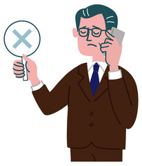 スーツ　男性　中年　携帯電話　バツ
