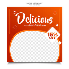 Social media banner for food and drink business. Food social media template for restaurant business. Modern social template post banner. Food discount post template.