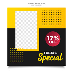 Social media banner for food and drink business. Food social media template for restaurant business. Modern social template post banner. Food discount post template.