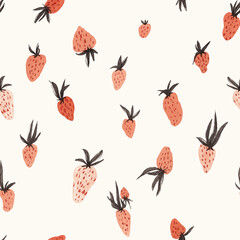 Seamless texture of strawberrys. Hand drawn sketch watercolour painting on simple background. concept illustration of Set nature elements.