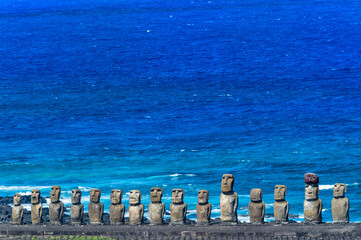 Moais at Ahu Tongariki, Rapa Nui National Park, Easter Island, Chile, Unesco World Heritage