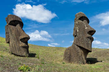 Moais in Rano Raraku, Rapa Nui National Park, Easter Island, Chile, Unesco World Heritage