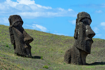 Moais in Rano Raraku, Rapa Nui National Park, Easter Island, Chile, Unesco World Heritage