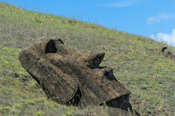 Moai in Rano Raraku, Rapa Nui National Park, Easter Island, Chile, Unesco World Heritage