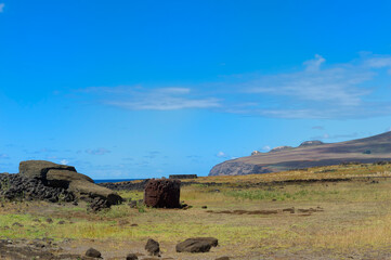 Moai Paro, the biggest Moai erected on the island, Te Pito Kura, Rapa Nui National Park, Easter...
