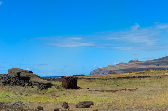 Moai Paro, the biggest Moai erected on the island, Te Pito Kura, Rapa Nui National Park, Easter Island, Chile, Unesco World Heritage