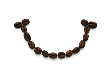 Image of a smile made of many coffee beans